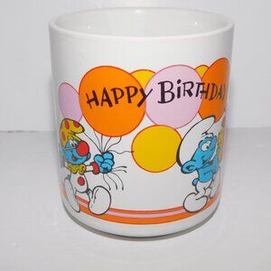 Vintage 80s The Smurfs Happy Birthday Coffee Tea Mug